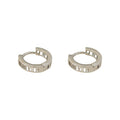 Silver Tone Roman Numeral Cutout Small Huggie Hoop Earrings view 5