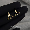 Gold Starburst Stud Triple Star Tip Jacket Drop Earrings view 1
