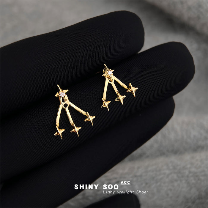 Gold Starburst Stud Triple Star Tip Jacket Drop Earrings