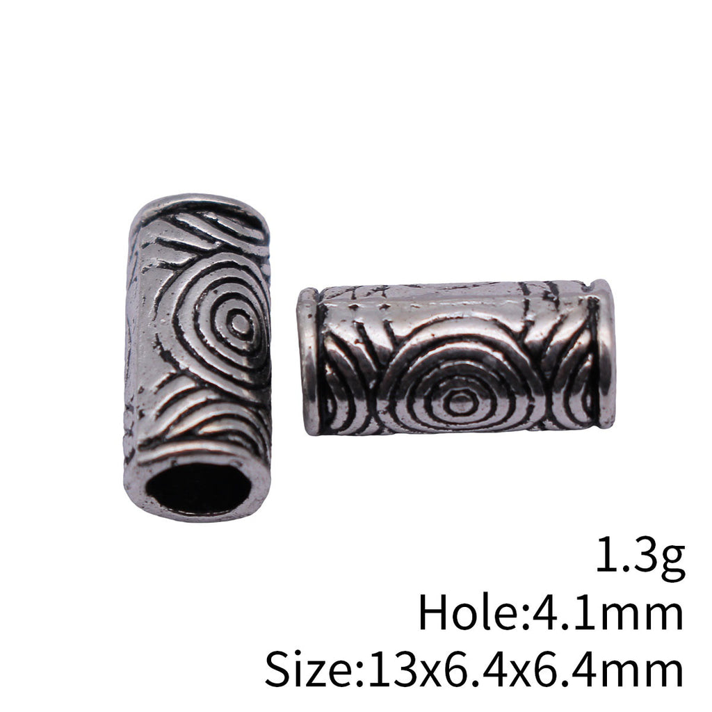13x6.4x6.4mm 1.3g Antique Silver Zinc Alloy Ring Texture Tube Spacer Beads for Dreadlock Jewelry Making
