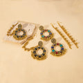 Colorful and Black Ornate Floral Ear Chain Earrings view 2
