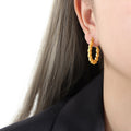 Leaf Laurel Hoop Earrings Gold Or Silver Tone Pair view 7