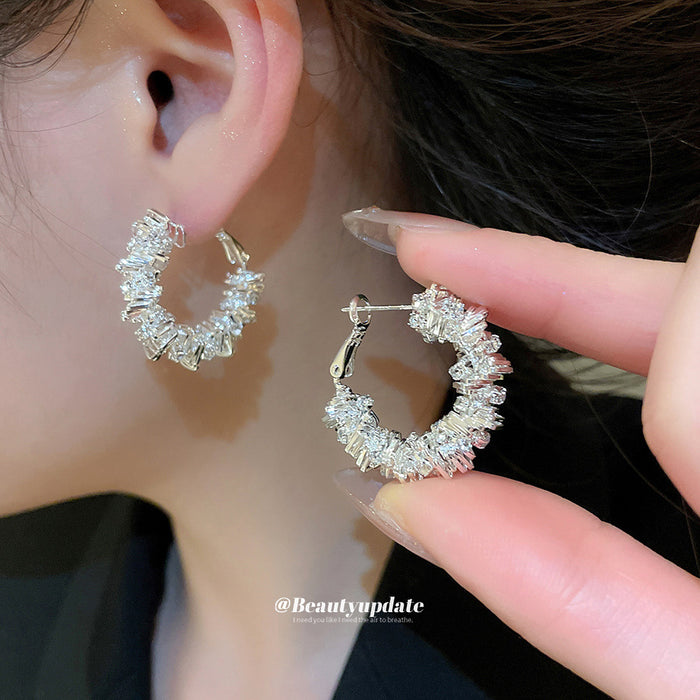 Crystal Cluster Hoop Earrings With Polished Metal Tone Details