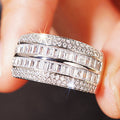 Double-Row Baguette And Round Clear Stone Wide Ring Silver Tone view 2