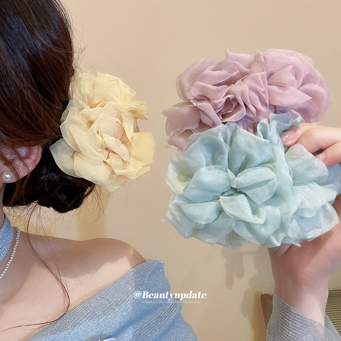 Mesh Organza Flower Hair Comb Pins Three Soft Colors