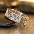 Silver Tone Filigree Band Ring With Blue Square Stones view 3