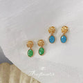 Gold Rose Stud Blue Ice Crystal Oval Drop Earrings Pair view 2