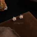 Gold Tone Starburst Stud Earrings Clear Baguette Cut Stone Accents view 1