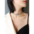 Broad Curb Link Choker Necklace with Front Clasp in Gold and Silver Tone view 6