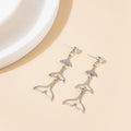 Gold Mermaid Tail Cascade Drop Earrings Crystal Stud view 4