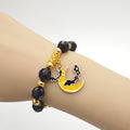 Black Bead Moon Bat Charm Stretch Bracelet Gold Accents view 4