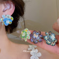 Iridescent Crystal Flower Stud Earrings in Seven Colors view 2