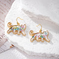 Cat Silhouette Pressed Flower Resin Earrings Gold 4 Poses view 7