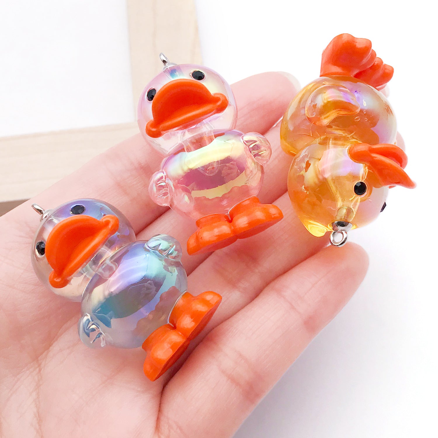 Iridescent Acrylic 3D Duck Charm Pendant for DIY Keychain Bag Jewelry Accessories