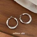 Silver Tone Twisted Multi Strand Round Hoop Earrings For Women view 4