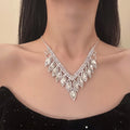 Clear Marquise Leaf Crystal Necklace Earrings Silver Set view 4
