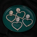 Large Hollow Heart Rhinestone Drop Earrings Round Crystal Studs view 2