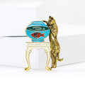 Cat and Fishbowl Brooch Pin in Gold or Silver Tone view 4