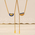 Bean Enamel Lariat Necklace Lucky Tag Gold Silver Chain view 2