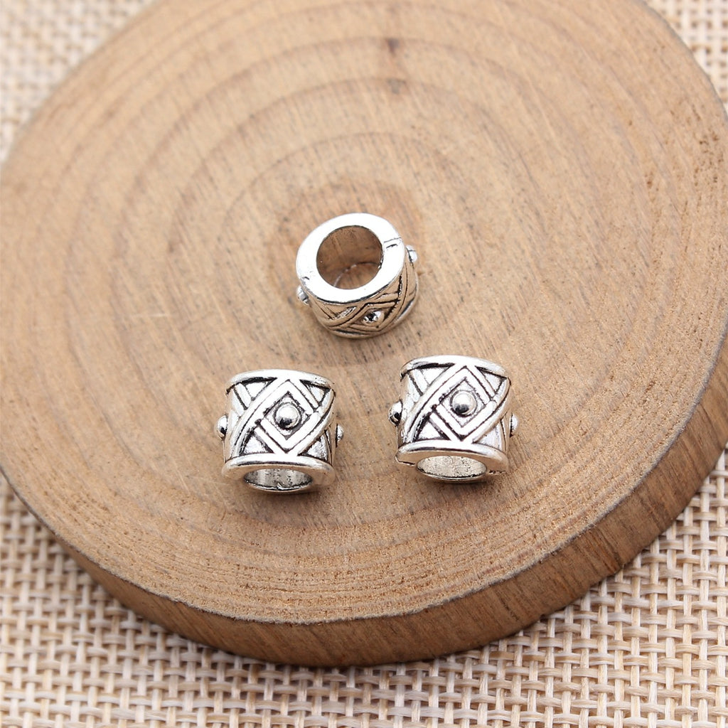 10x9x8.7mm 1.7g Antique Silver Zinc Alloy Carved Floral Round Large Hole Spacer Beads for Bracelets