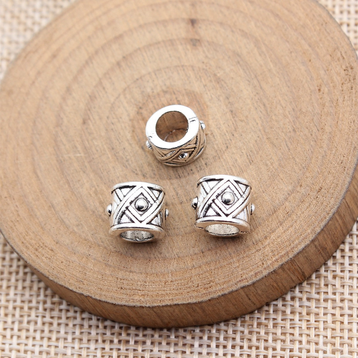 10x9x8.7mm 1.7g Antique Silver Zinc Alloy Carved Floral Round Large Hole Spacer Beads for Bracelets