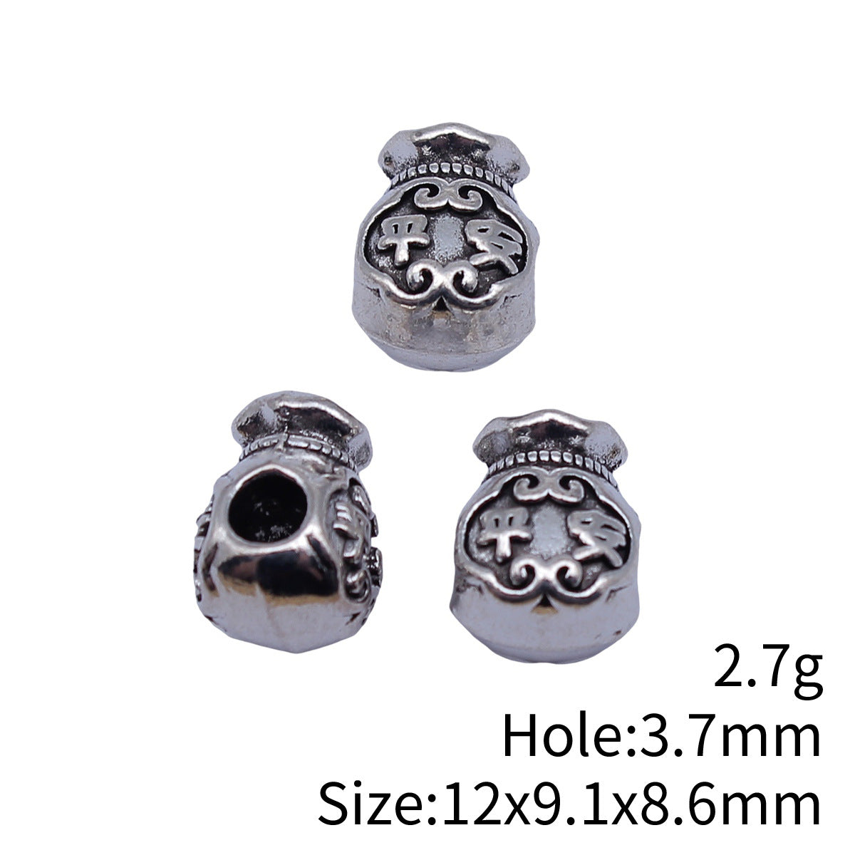12x9.1x8.6mm 2.7g Antique Silver Zinc Alloy Lucky Bag Large Hole Spacer Beads for DIY Bracelet Jewelry Making