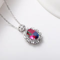 Silver Tone Oval Gradient Crystal Sunburst Pendant Necklaces view 4