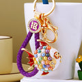 Mixed Pearl Round Fish and Jeweled Pufferfish Keychains with Fortune Loops view 3