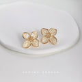 Gold Edge Cream Enamel Four Petal Flower Stud Earrings Pair view 3