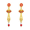 Gold Red Enamel Ruyi Cloud Drop Earrings Coin Stud Tops view 5