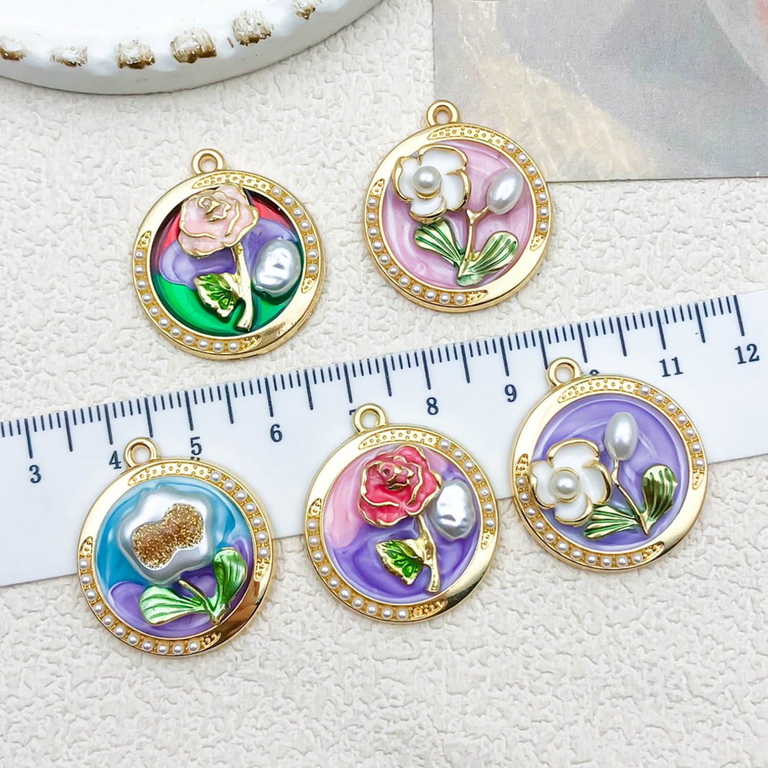 Zinc Alloy Enamel Flower Charm Pendant for DIY Earrings Necklace Garden Jewelry Making