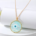 Gold Tone Round Resin Evil Eye Pendant Necklaces in Six Colors view 3
