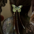Green Embroidered Butterfly Tassel Duckbill Hair Clip view 3