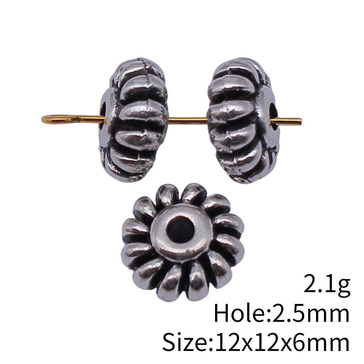 12x12x6mm 2.1g Antique Silver Zinc Alloy Spiral Pattern Small Hole Spacer Beads for Bracelet Making