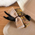 Black Base Dual Wool Tweed Bow Duckbill Hair Claw Clips view 7