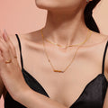 Maman Script Heart Zircon Necklace Herringbone Gold Set view 2