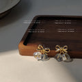 Gold Tone Bow And Iridescent Faceted Twin Drop Stud Earrings view 4