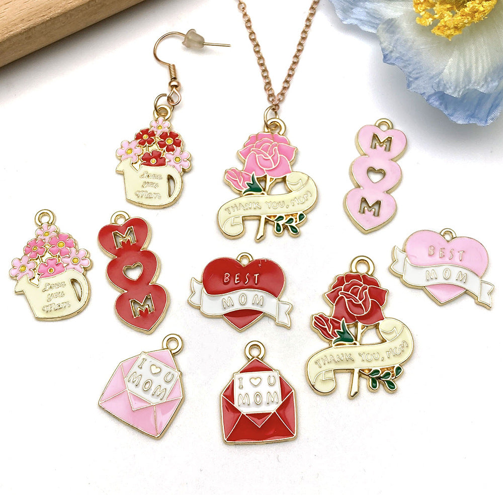 Zinc Alloy Enamel Pink Flower Charm Pendant for DIY Bracelet Necklace Keychain
