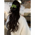Olive Green Satin Organza Scrunchie Hair Ties Two Styles view 3