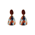 Geometric Fabric Teardrop Drop Earrings Brown Enamel Tops view 5
