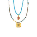 Turquoise Bead Necklaces Pink Stone and Evil Eye Pendant view 5