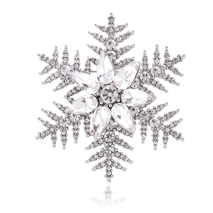 Silver Tone Snowflake Crystal Metal Brooch Pin 4.3 x 5 cm