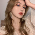 Tiered Clear Crystal Hook Earrings with Reflective Details view 3