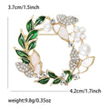 Green Leaf Wreath Brooch With Shell Effect Petals and Pearls view 5