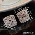 Square Floral Clear Stone Statement Earrings Metal Jewelry Design view 4