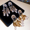 Crystal Teardrop Pearl Chandelier Earrings - 2 Styles view 4
