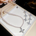 Pearl Bead Cross Pendant Necklace Triple Crystal Cross Drops view 4