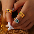 Wide Band Heart Oil Drip Enamel Ring Gold Steel Sizes view 3