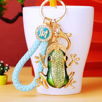 Jeweled Coin Frog Keychains with Fortune Cord and Loose Loop Options