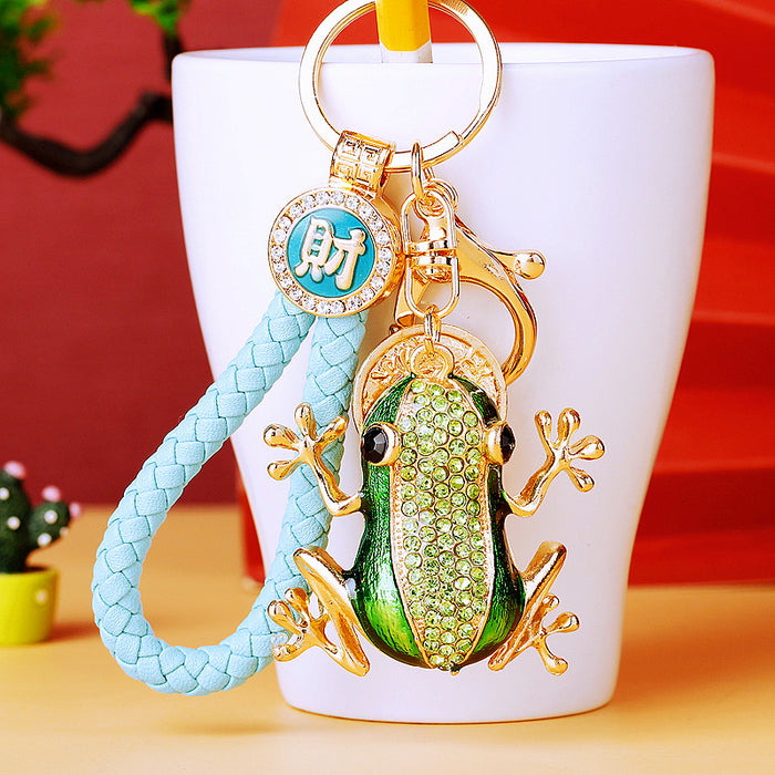 Jeweled Coin Frog Keychains with Fortune Cord and Loose Loop Options